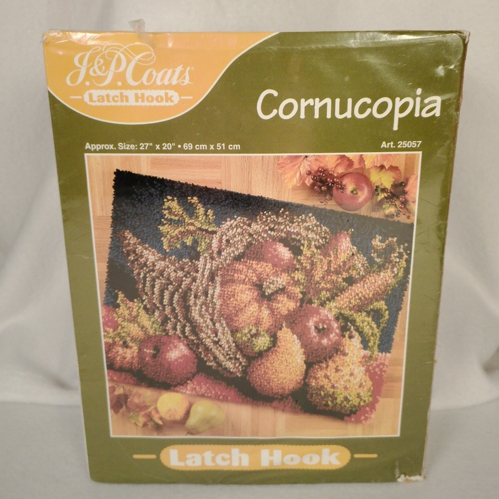 J&P Coats Latch Hook Kit Cornucopia Unopened Vintage Fall Harvest 25057 27x20